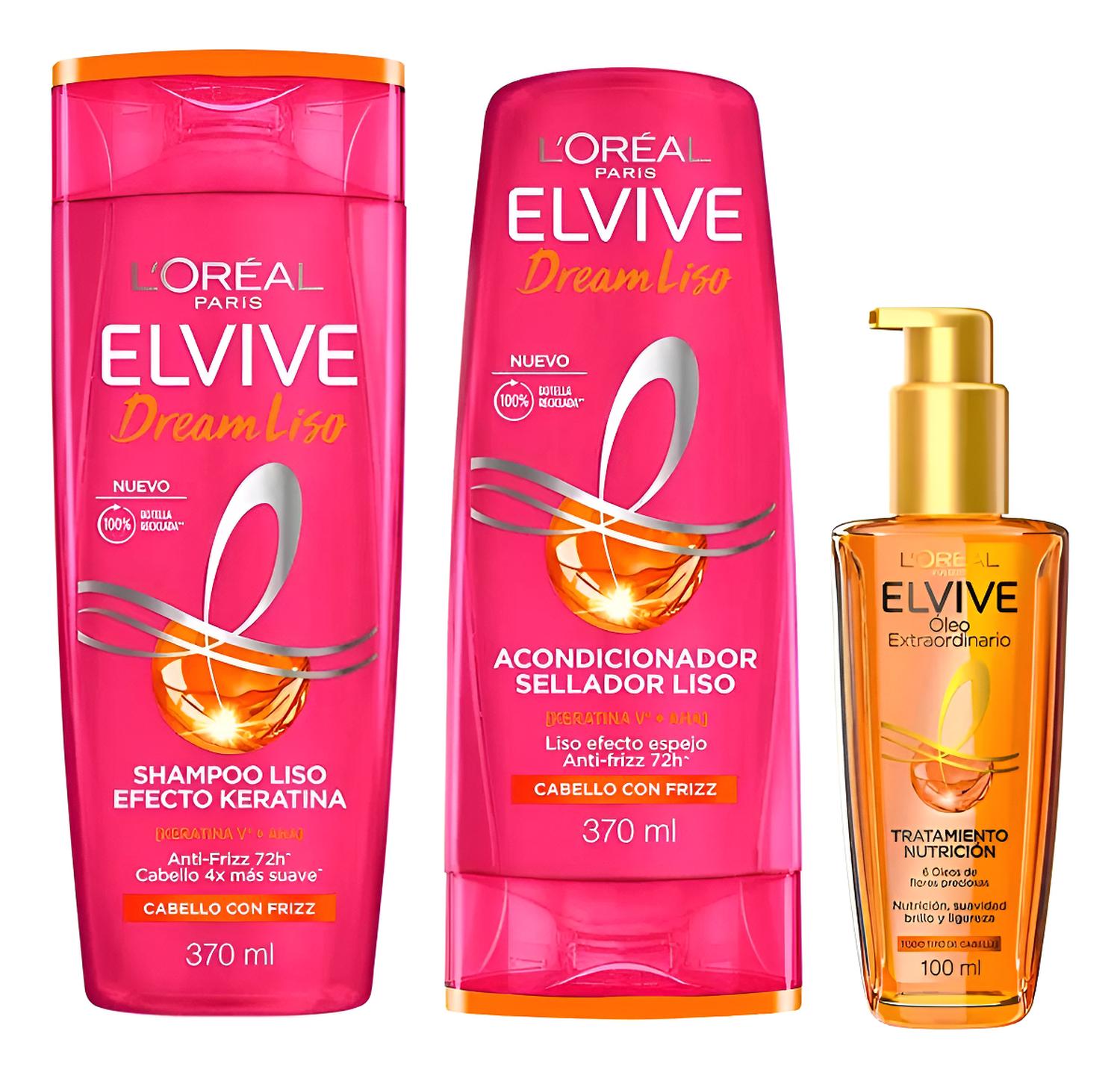 PACK ELVIVE DREAM LISO: SHAMPOO + ACONDICIONADOR 370 + ÓLEO - 1