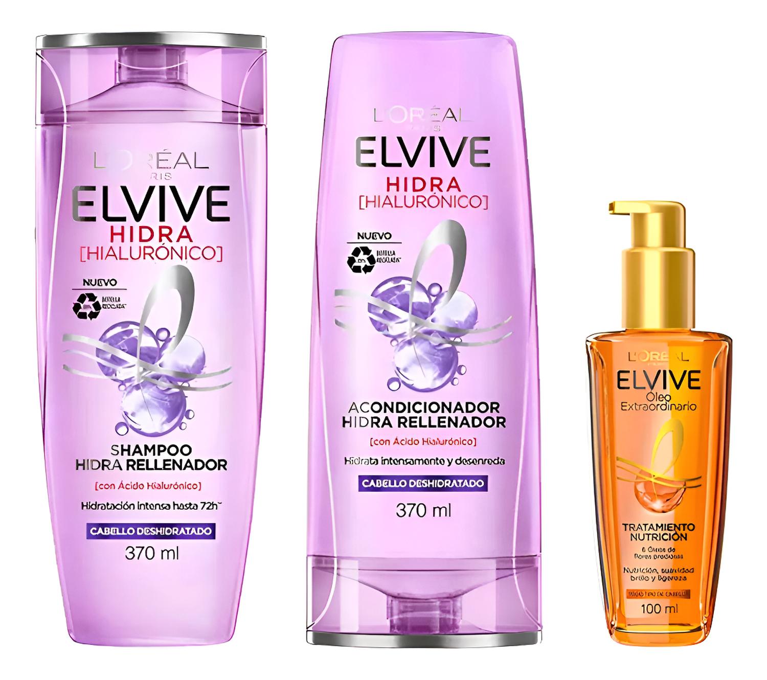 PACK ELVIVE HIALURÓNICO: SHAMPOO + ACONDICIONADOR + ÓLEO - 1
