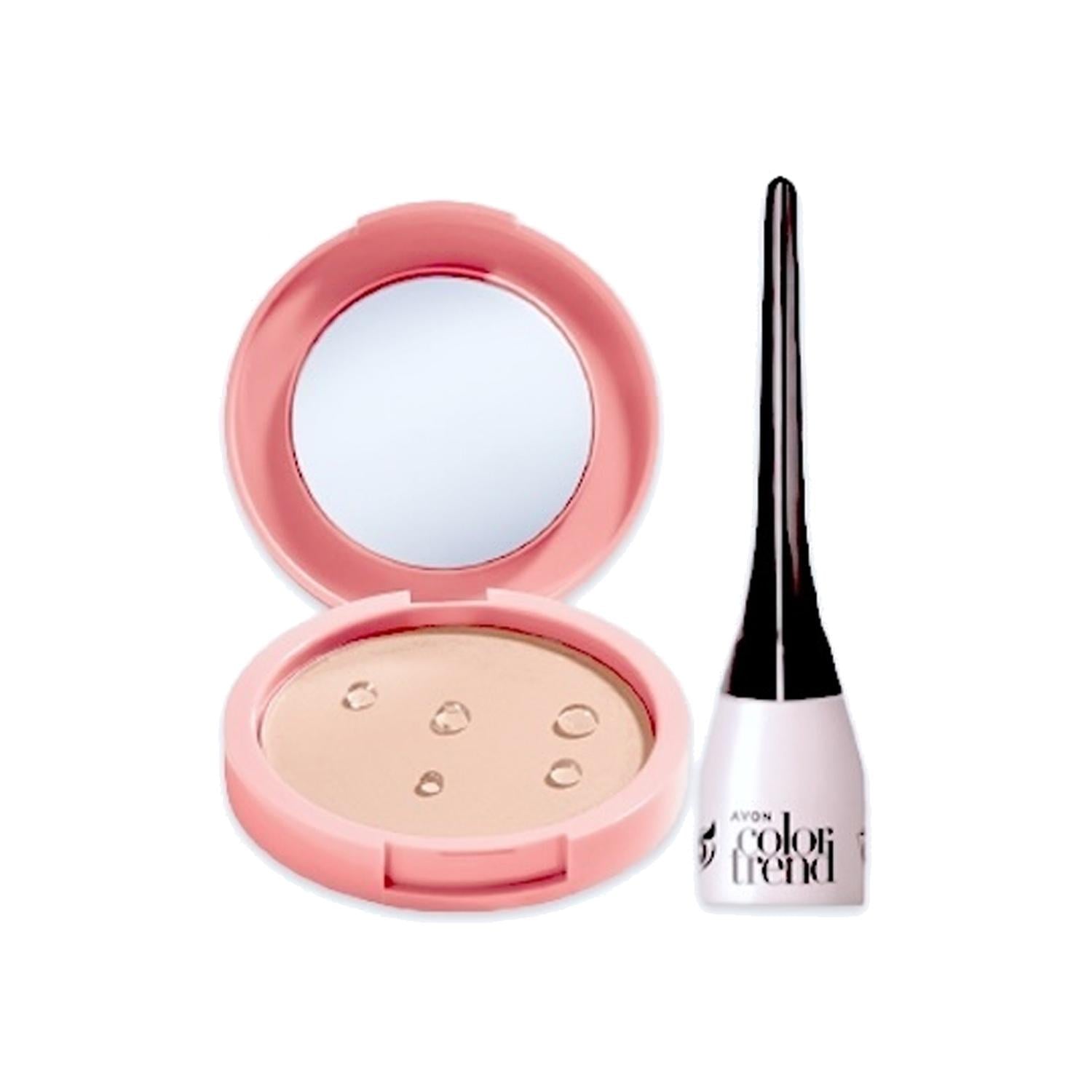 KIT X2 COLOR TREND POLVO COMPACTO CLARO CON ESPEJO CON DEL LIQUIDO NEGRO - 1