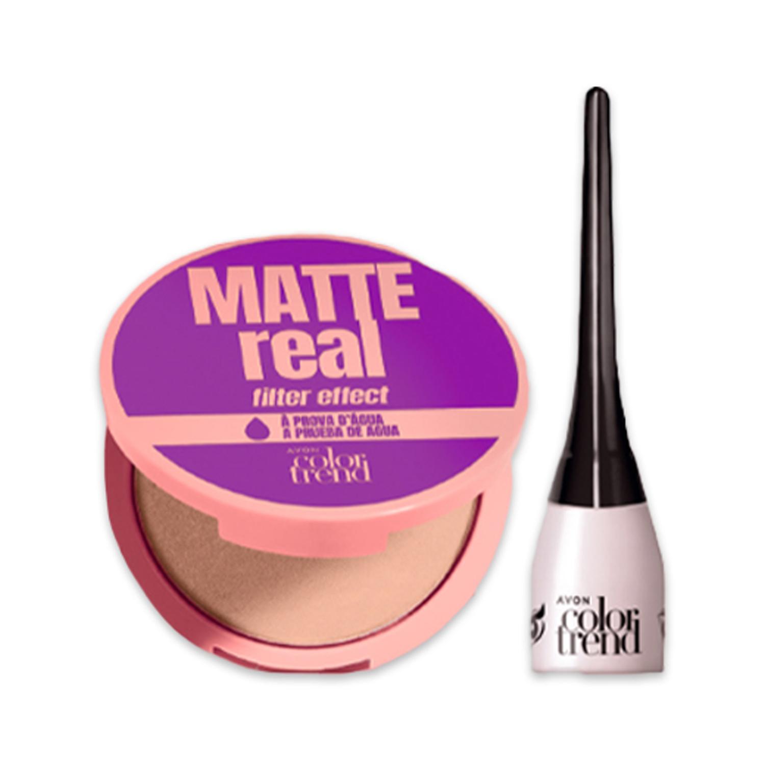 KIT X2 COLOR TREND POLVO COMPACTO MEDIO CON ESPEJO CON DEL LIQUIDO NEGRO - 1