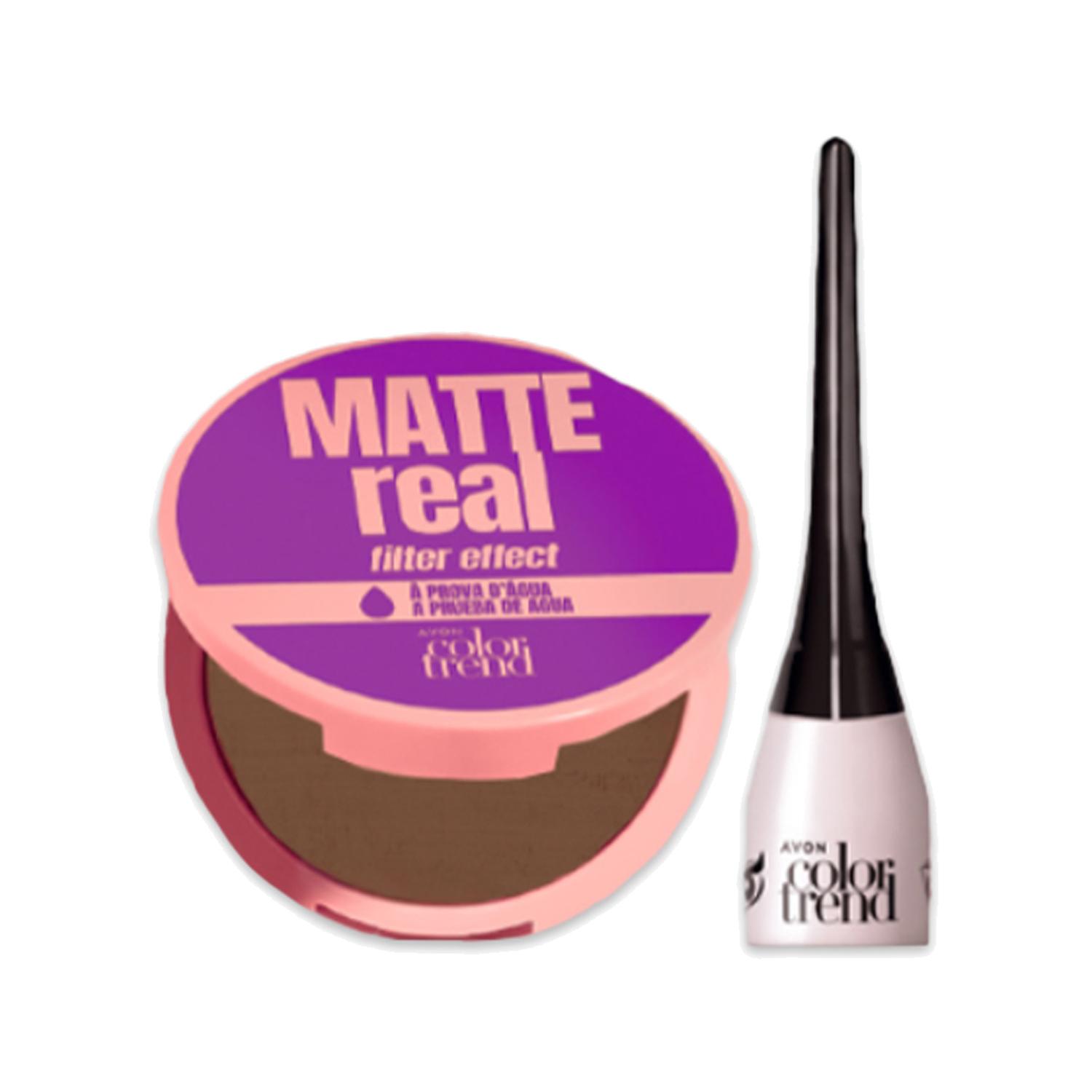 KIT X2 COLOR TREND POLVO COMPACTO OSCURO CON ESPEJO CON DEL LIQUIDO NEGRO - 1