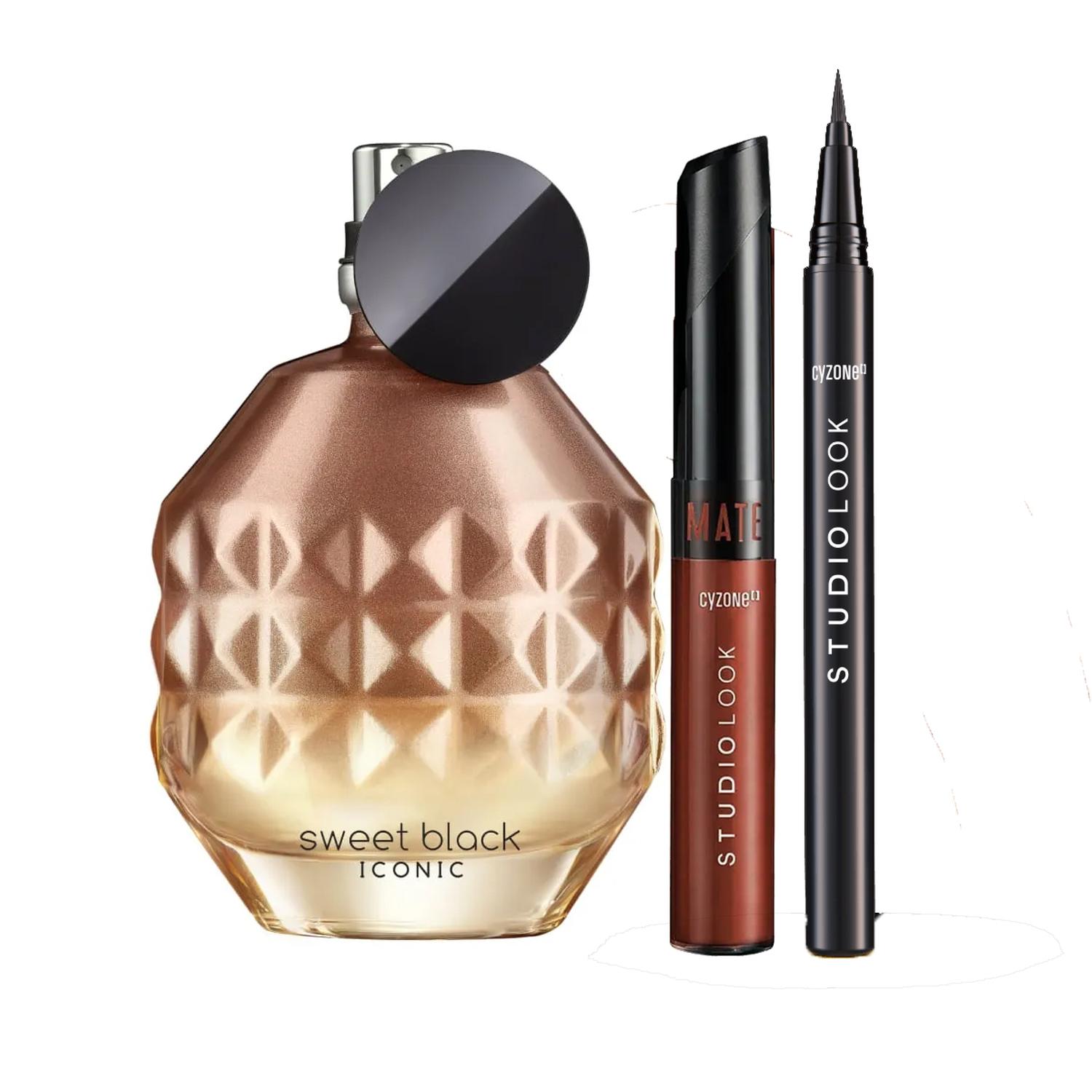 SWEET BLACK ICONIC PERFUME DE MUJER CON DEL Y LABIAL LIQ - 1