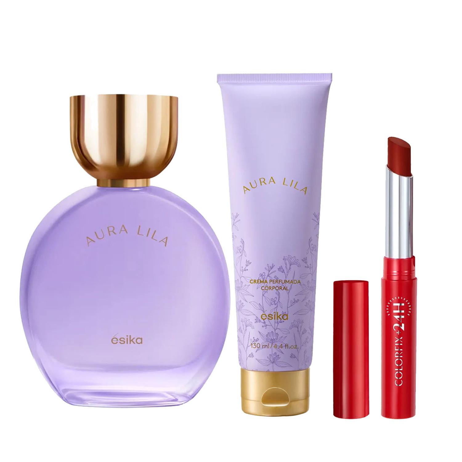 AURA LILA PERFUME DE MUJER CON LOCION Y LABIAL ESIKA - 4
