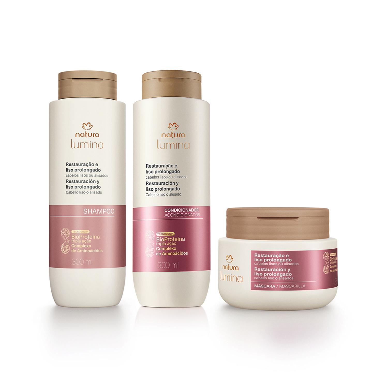 KIT SHAMPOO, ACONDICIONADOR Y MÁSCARA LUMINA RESTAURACIÓN Y LISO PROLONGADO - 1