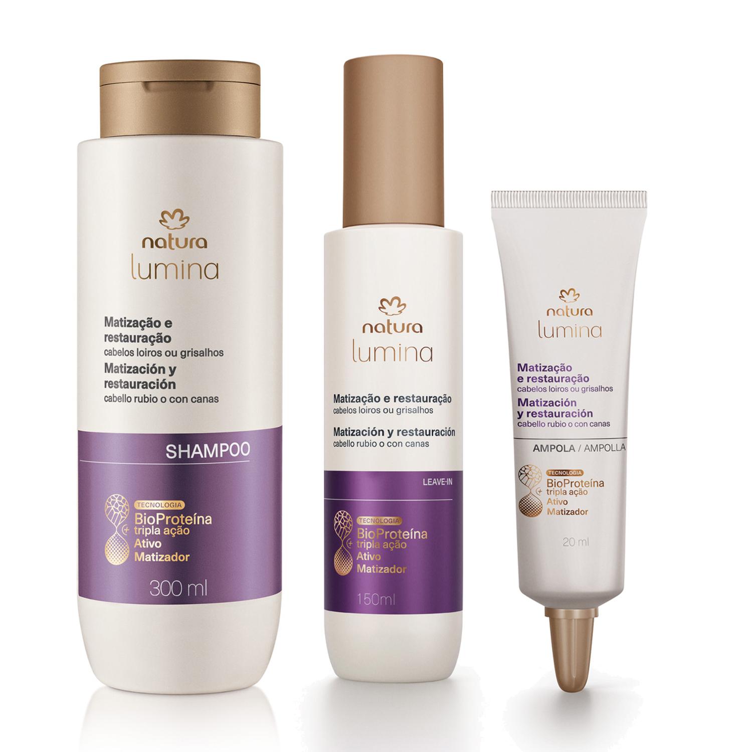 KIT LUMINA RUBIOS Y CANAS SHAMPOO CON FLUIDO Y AMPOLLAS - 1