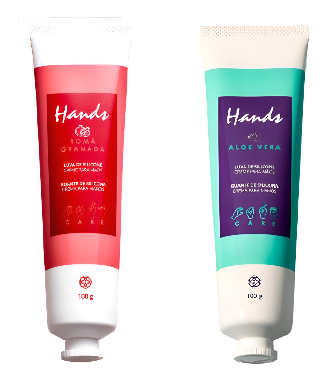 KIT X2 HANDS CREMA DE MANOS GUANTE DE SILICONA ALOE Y ROMA GRANADA - 1