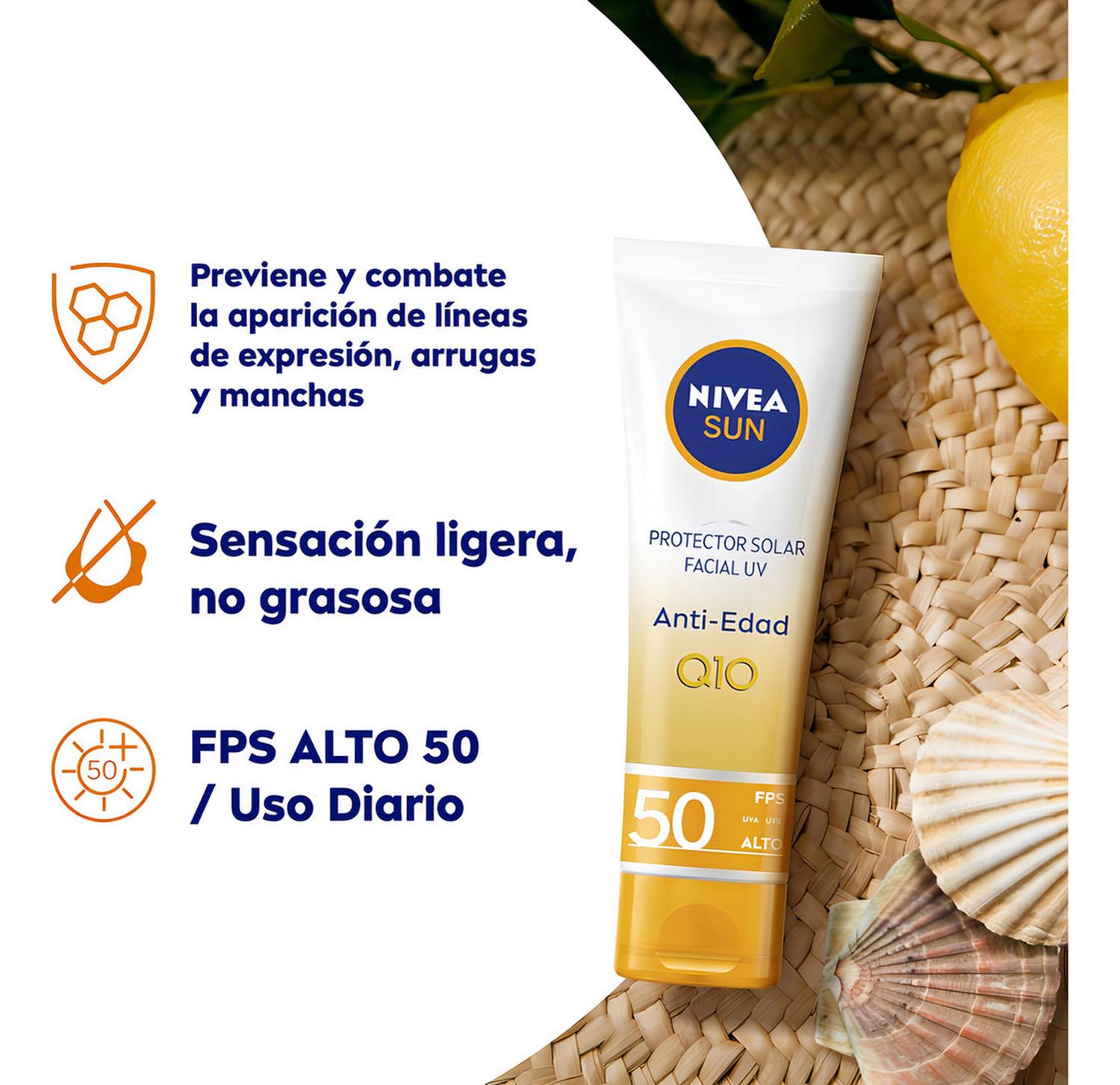 PROTECTOR SOLAR FACIAL NIVEA SUN ANTI EDAD Q10 FPS50+ 50 ML - 4