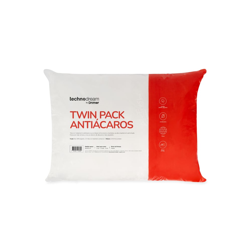 ALMOHADA TWINPACK ANTIÁCAROS - TECHNODREAM 65X50 CM - 1