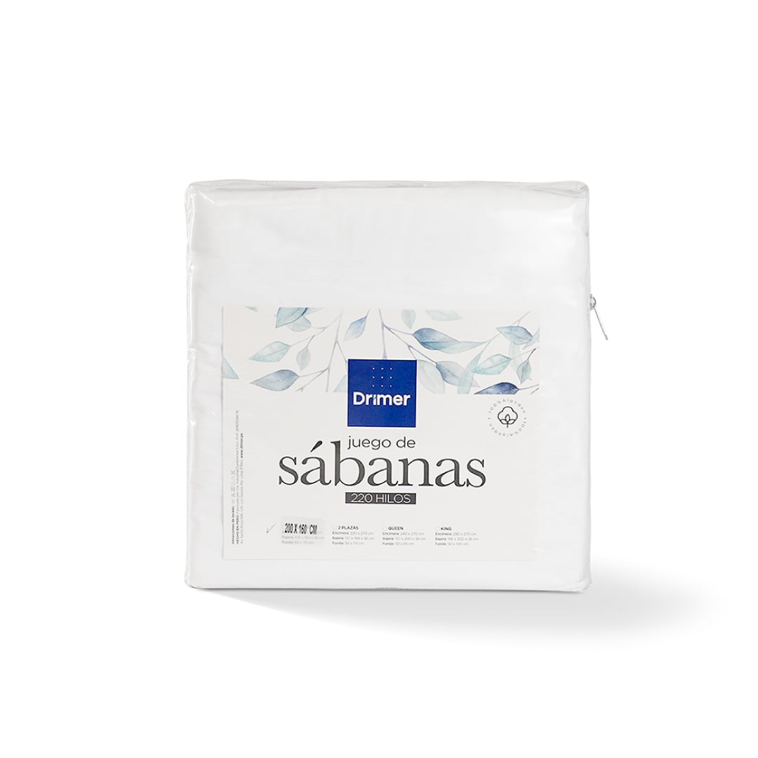 JUEGO DE SÁBANAS DRIMER ALGODÓN 220 HILOS BLANCO KING - 1