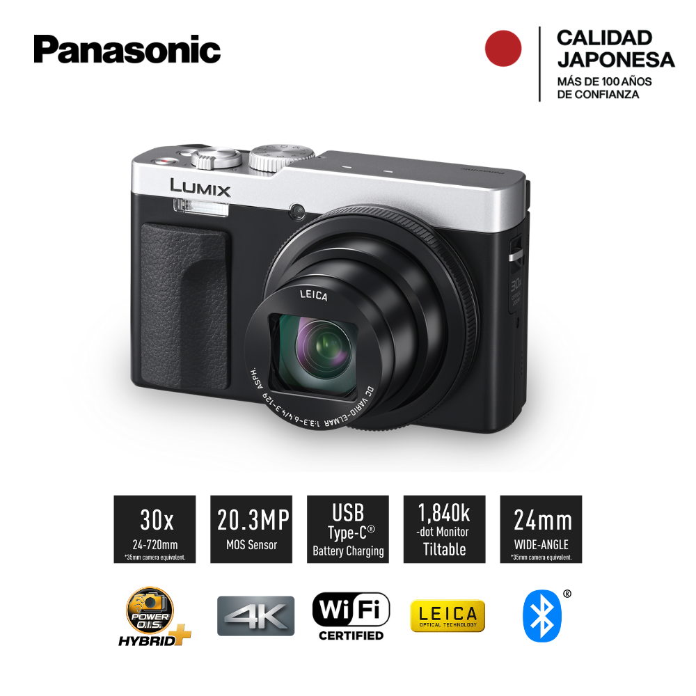 CÁMARA LUMIX DC‑ZS99 DIGITAL SUPERZOOM 30X 20.3 MP 4K CON LENTE 24‑720MM PLATEADO - 1
