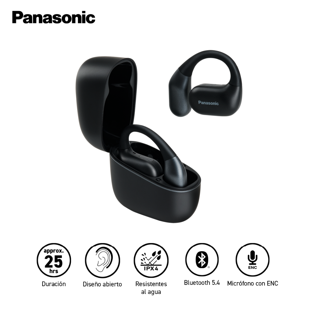 AUDÍFONOS INALÁMBRICOS TRUE WIRELESS PANASONIC RB-F10DE-K NEGRO OPEN EAR BLUETOOTH - 1