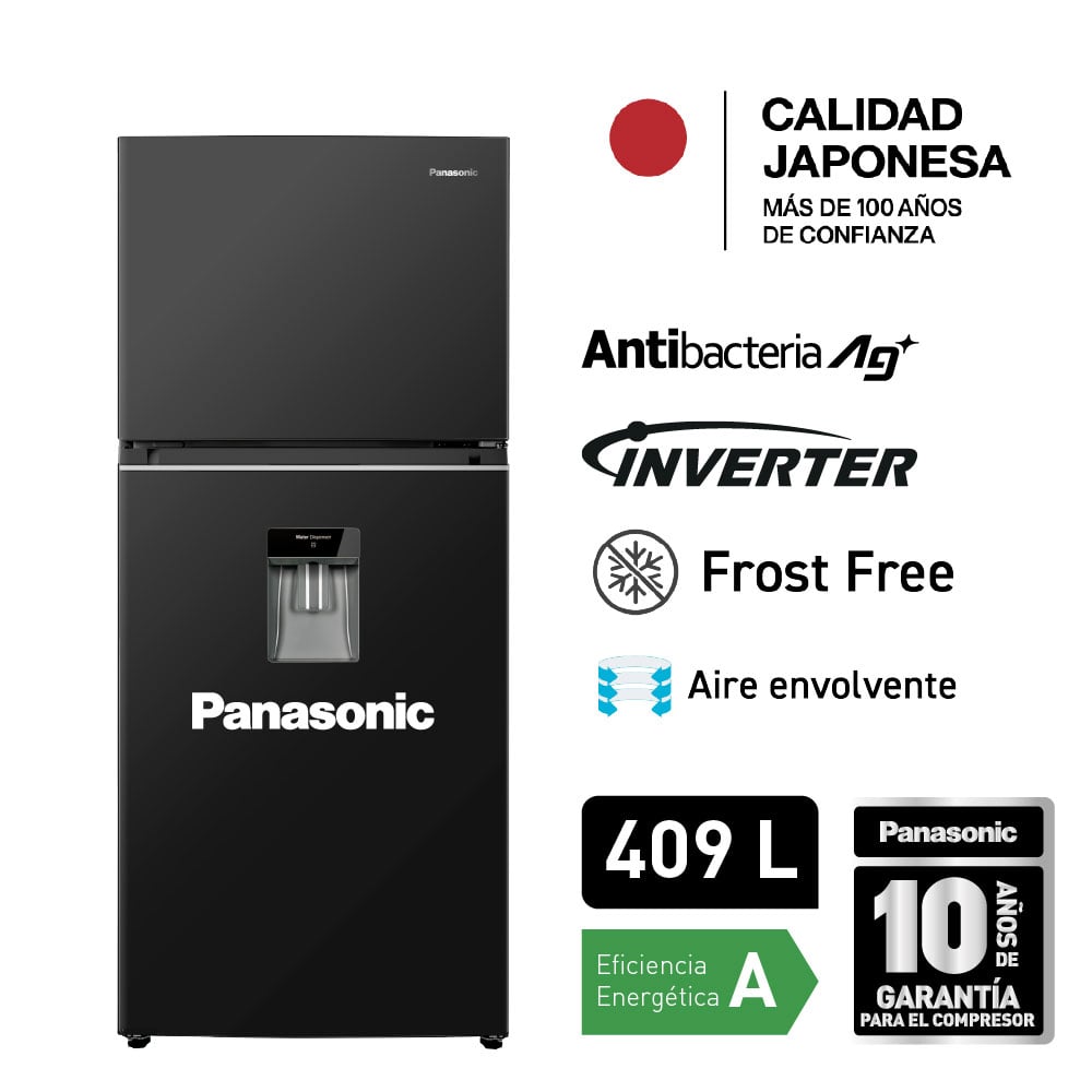 REFRIGERADORA PANASONIC 409L CON DISPENSADOR DE AGUA BLACK INOX NR-BT34PVWBD - 1