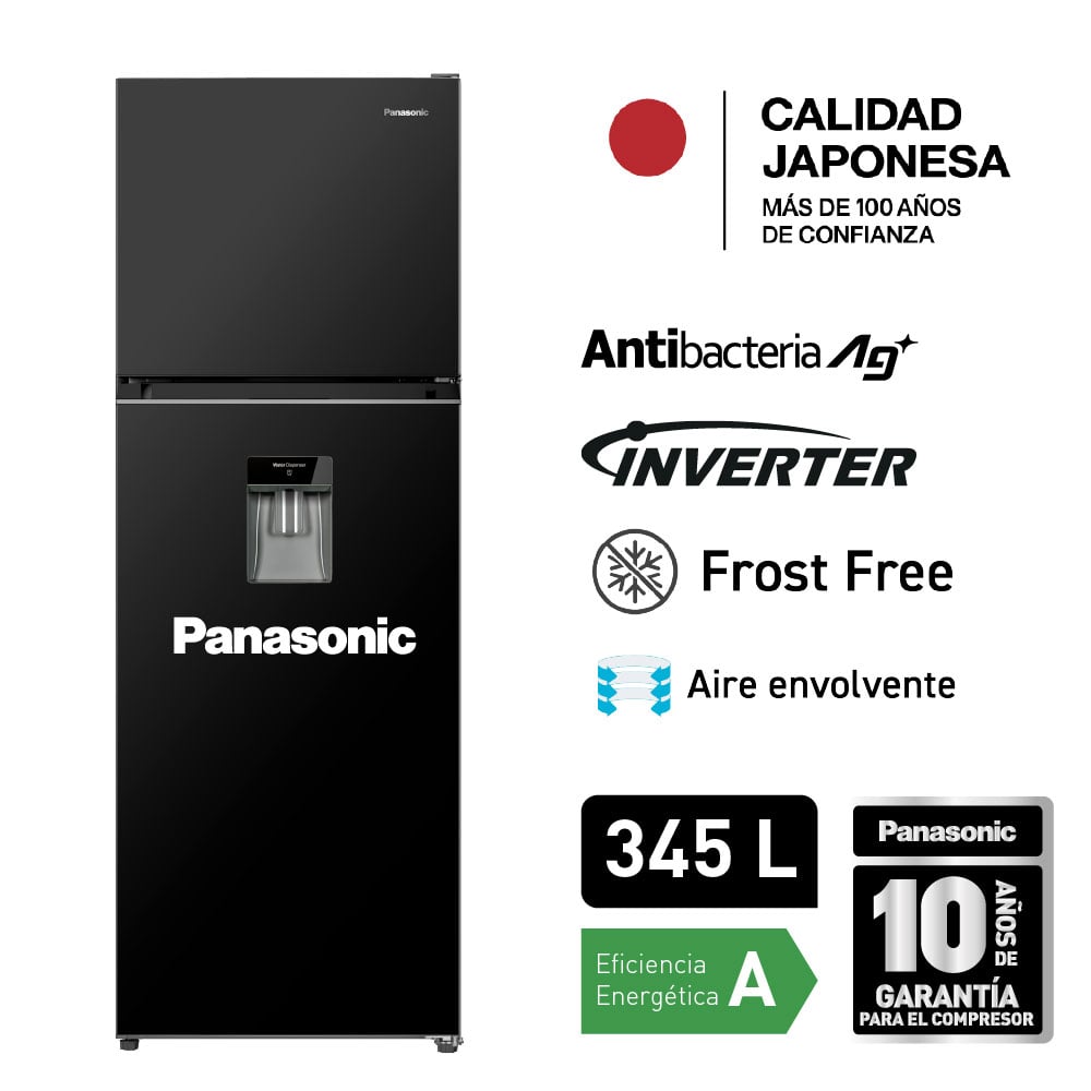 REFRIGERADORA PANASONIC 345L CON DISPENSADOR DE AGUA BLACK INOX NR-BT33PVWBD - 1