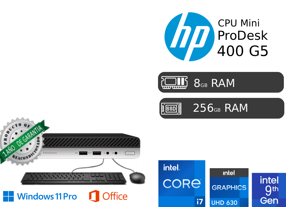COMPUTADORA HP PRODESK 400 G5 I7-9700T 8 GB RAM 256 GB SSD CON WIFI Y BLUETOOTH REACONDICIONADA 1 AÑO GARANTIA - 1