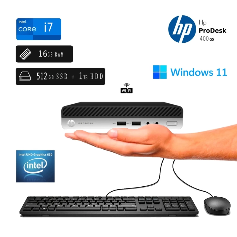 HP PRODESK 400 G5 MINI PC INTEL CORE I7 9ª GEN 16GB RAM 512GB SSD + 1TB HDD REACONDICIONADA + 1 AÑO GARANTÍA - 1