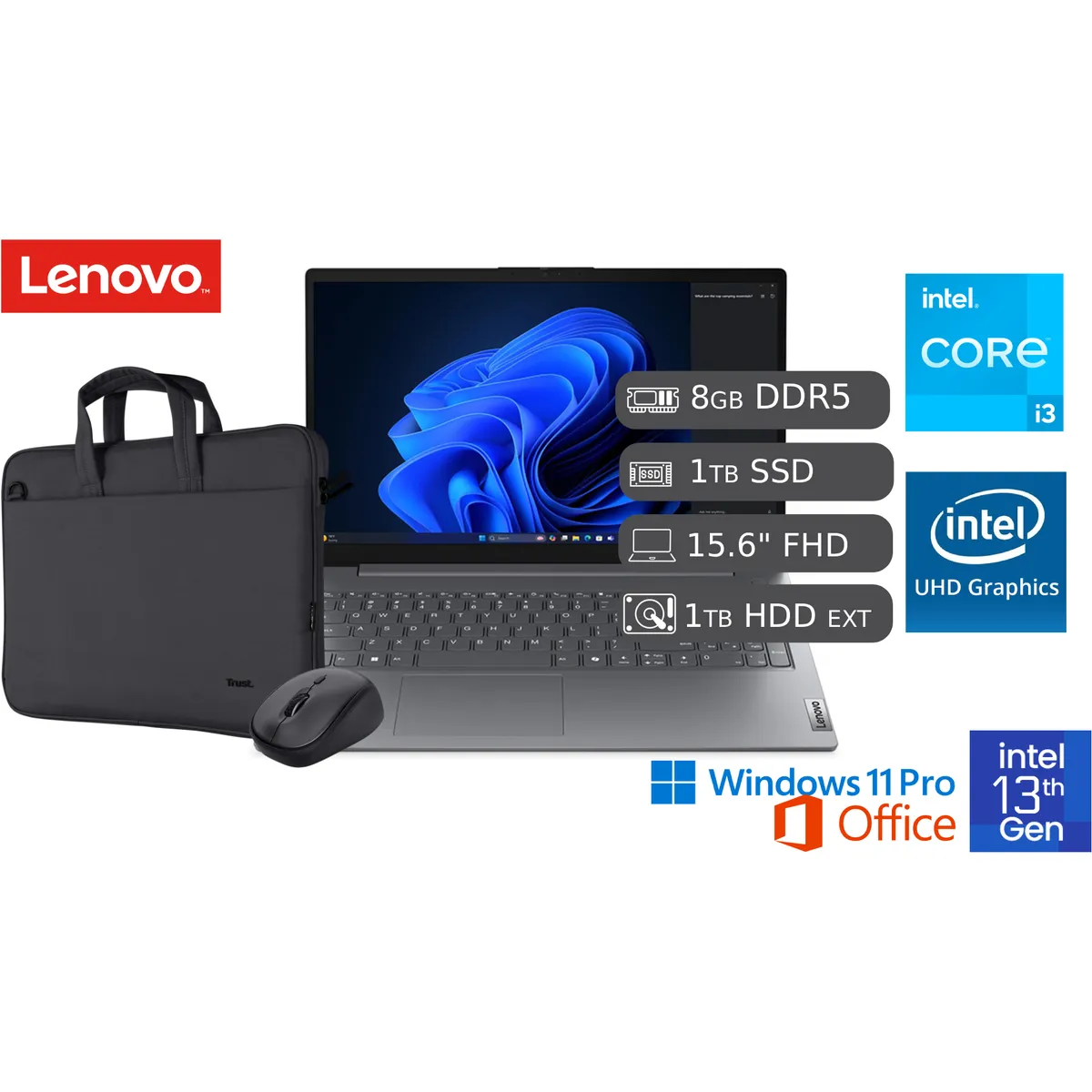 LAPTOP NUEVA LENOVO I3 13VA 8GB DDR5 1TB SSD + 1TB HDD EXTERNO - 1