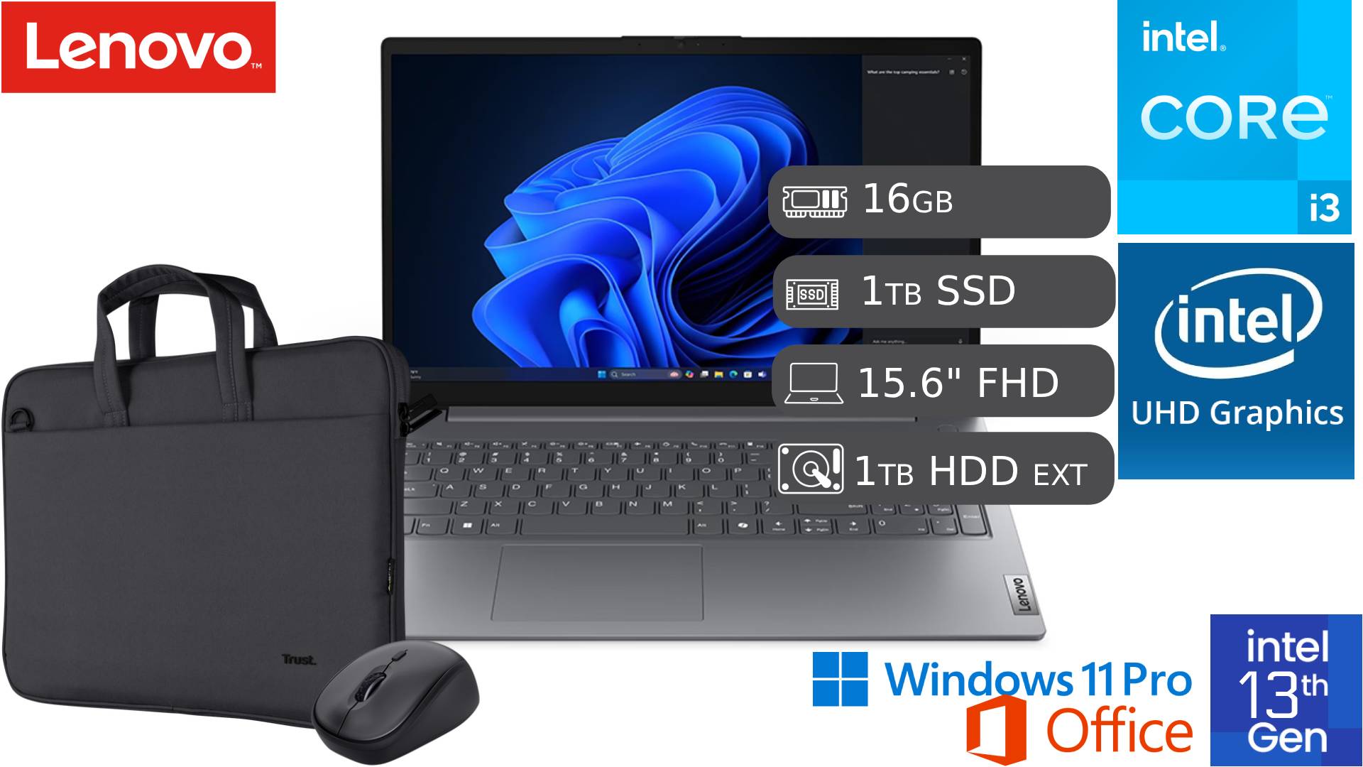 LAPTOP NUEVA LENOVO I3 13VA 16GB 1TB SSD + 1TB HDD EXTERNO - 1