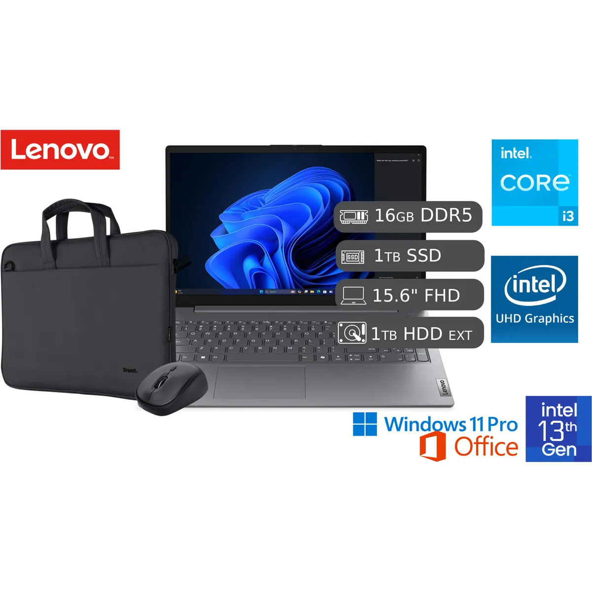 LAPTOP NUEVA LENOVO I3 13VA 16GB DDR5 1TB SSD + 1TB HDD EXTERNO - 1