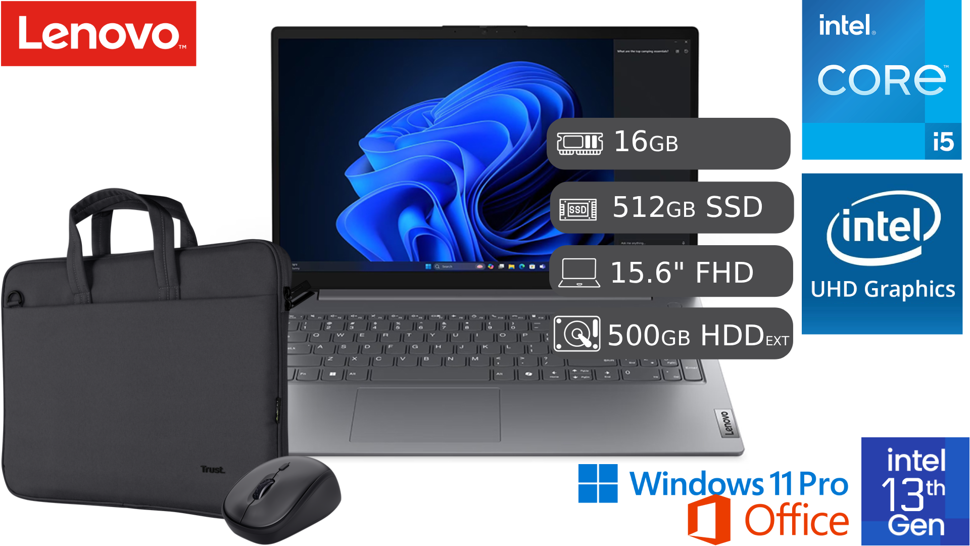 LAPTOP NUEVA LENOVO V15 CORE I5 13VA GEN 16GB RAM 512 SSD 500GB HDD EXTERNO - 1