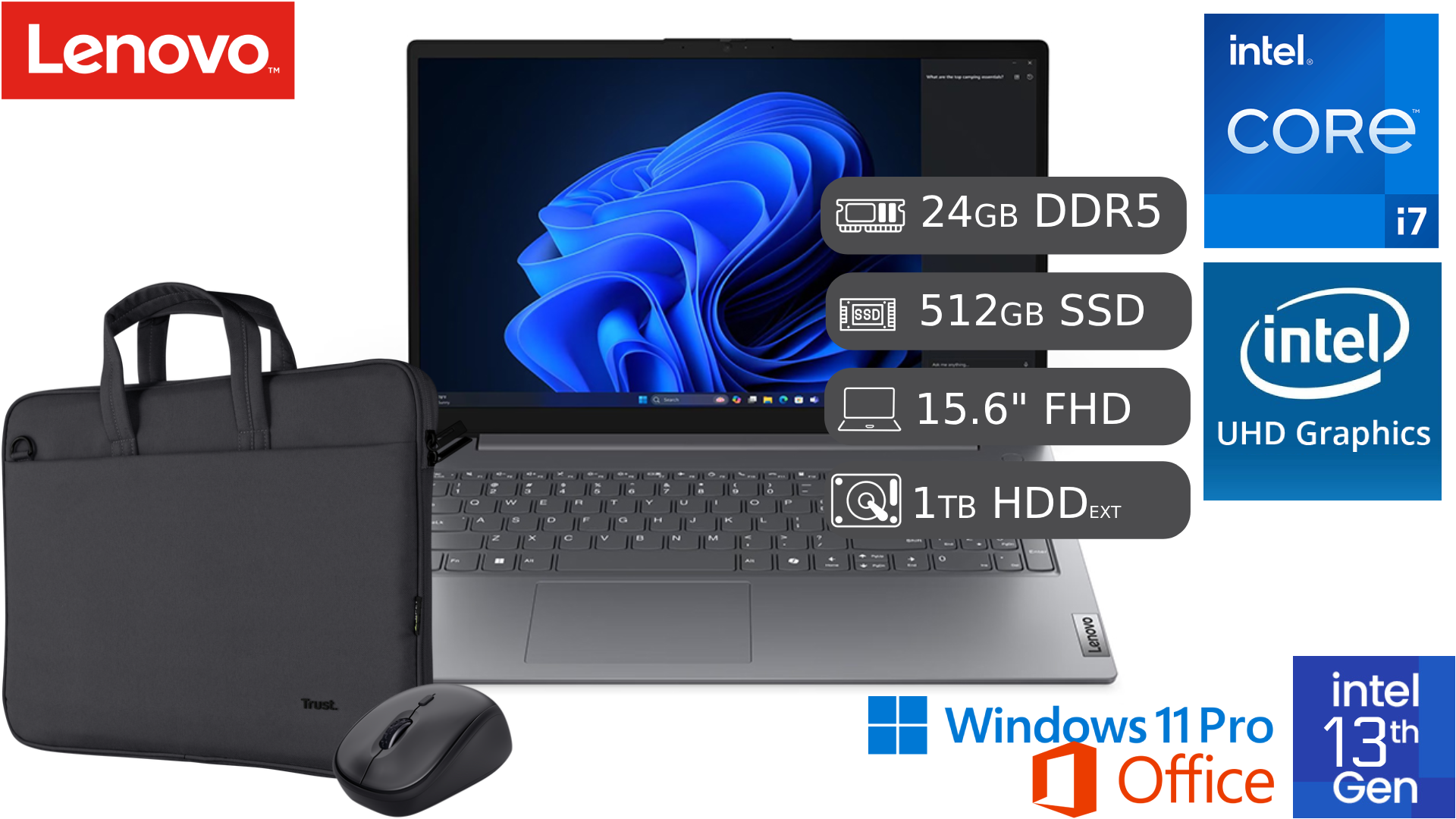 LAPTOP NUEVA LENOVO V15 G4 IRL INTEL CI7 13VA 24GB DDR5 512GB SSD+ 1TB HDD 15.6 FHD - 1