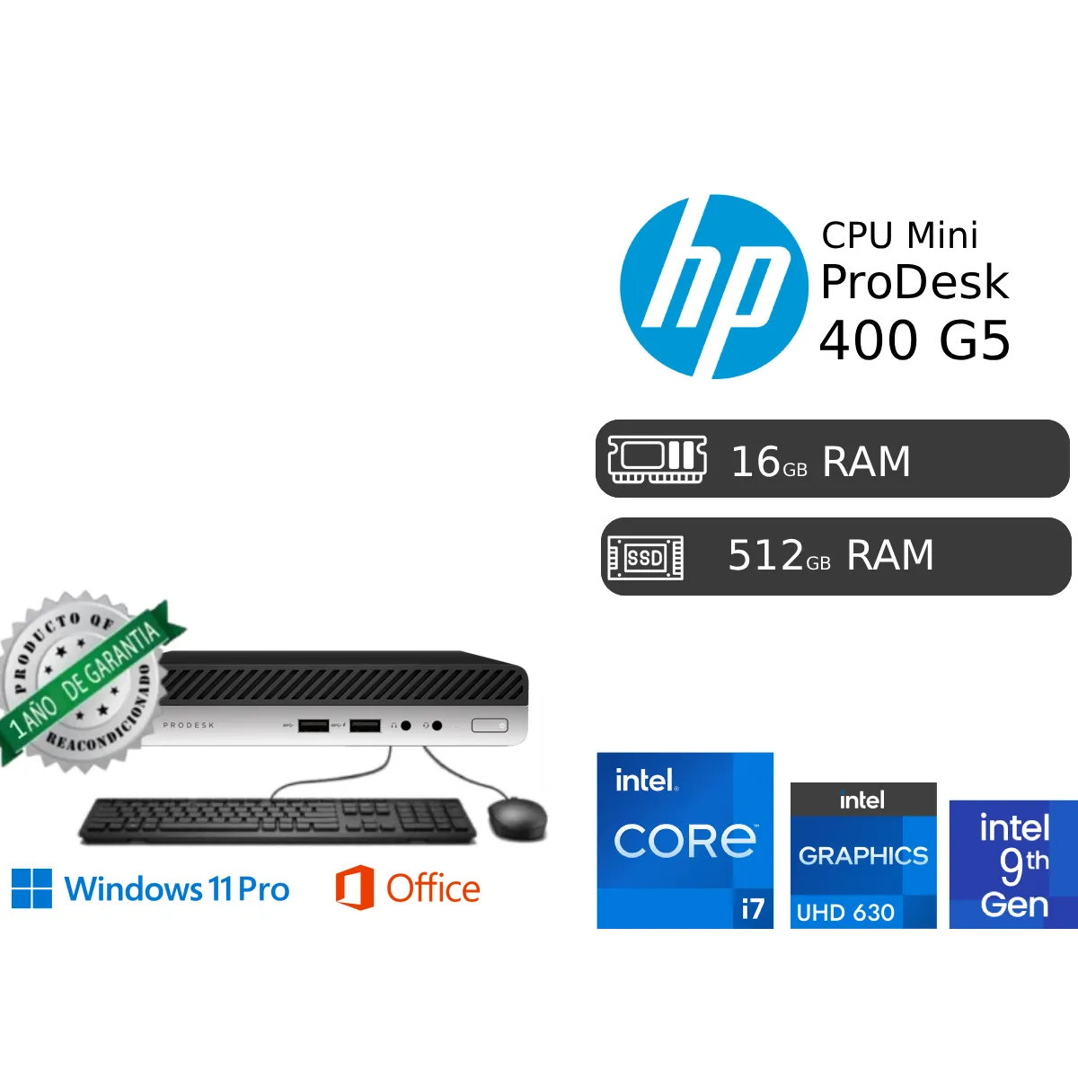 CPU HP PRODESK MINI 400 G5 INTEL CI7 9NA 16GB RAM 512GB SSD REACONDICIONADA - 1