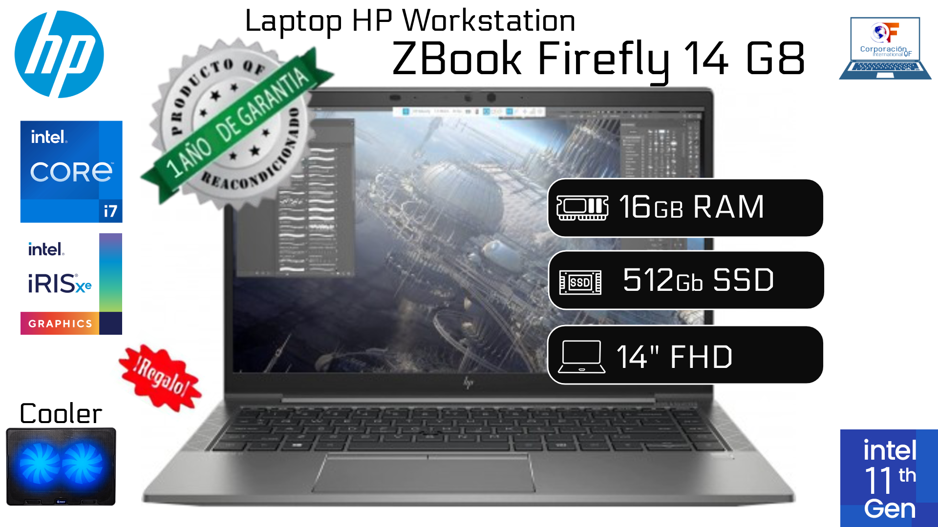 LAPTOP HP ZBOOK FIREFLY 14 G8 I7 11VA 16GB RAM 512GBSSD REACONDICIONADA 1 AÑO GARANTÍA + COOLER - 1