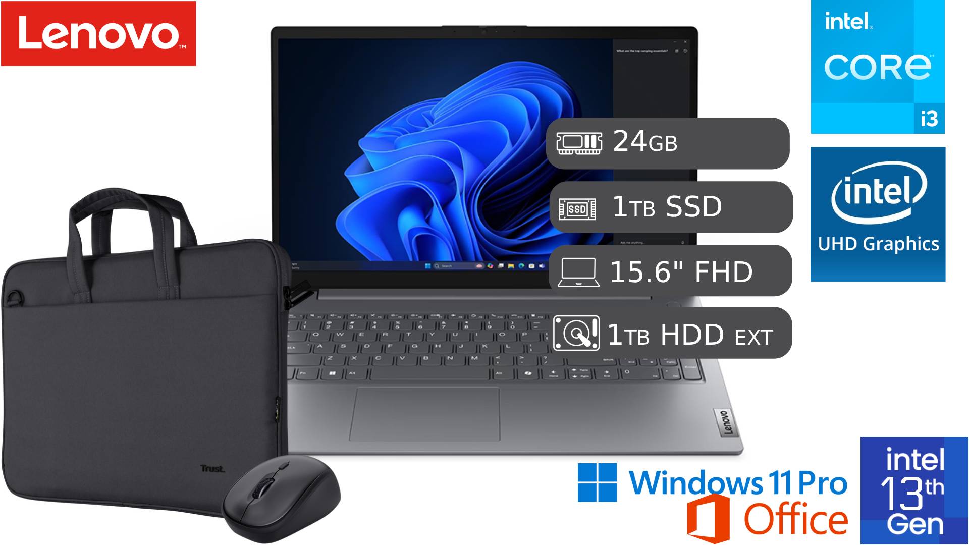 LAPTOP NUEVA LENOVO I3 13VA 24GB 1TB SSD + 1TB HDD EXTERNO - 1
