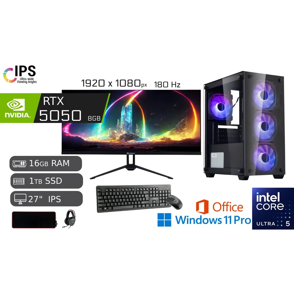 PC GAMER INTEL ULTRA 5 225F 16GB DDR5 1TB SSD RTX 5050 8GB + MONITOR CURVO 27 FHD - 1