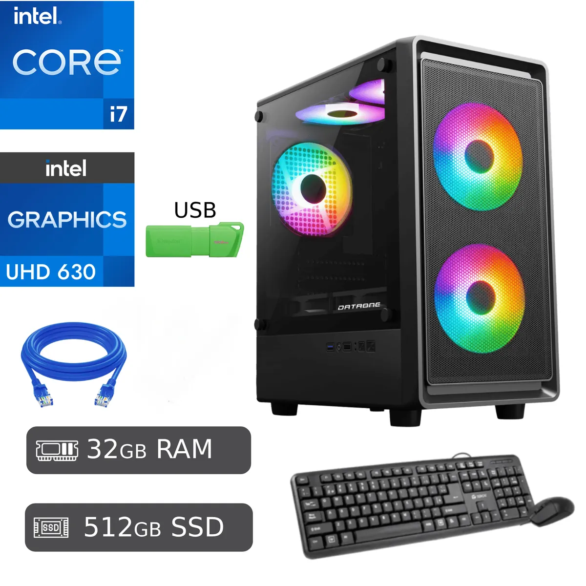 PC COMPLETA INTEL CORE I7 32GB DDR4 512GB SSD + USB 128GB REGALO - 1