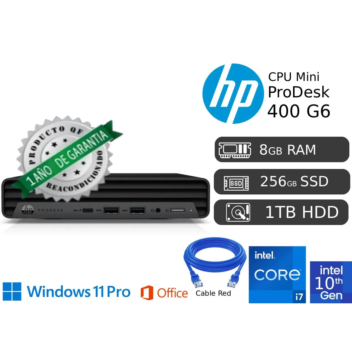 PC MINI HP 400 G6 I7 10700T 8GB RAM 256GB SSD 1TB HDD EXT REACONDICIONADA 1 AÑO GARANTÍA - 1