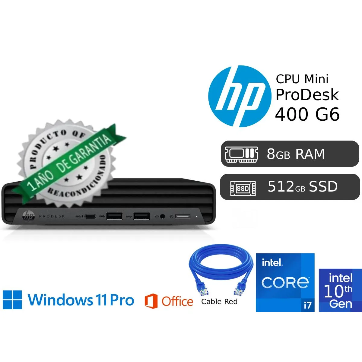 PC MINI HP 400 G6 I7 10700T 8GB RAM 512GB SSD REACONDICIONADA 1 AÑO GARANTÍA - 1