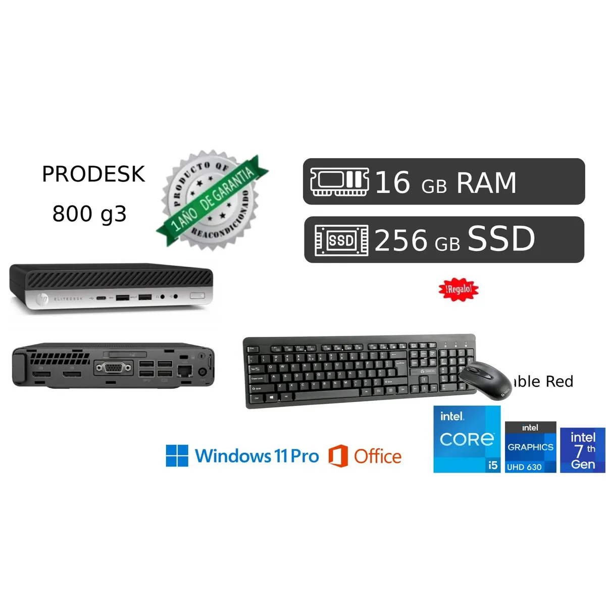 CPU MINI HP ELITEDESK 800 G3 I5 7MA 16GB RAM 256GB SSD REACONDICIONADA 1 AÑO GARANTÍA + ACCESORIOS - 1