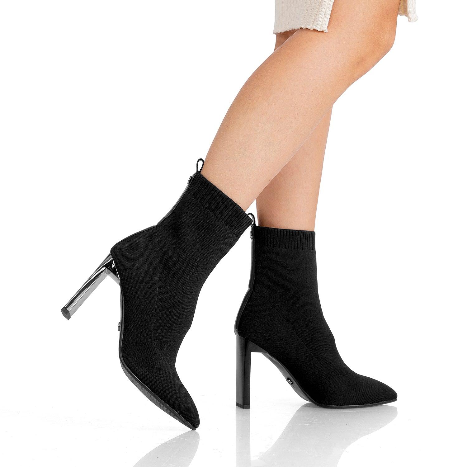 BOTIN VIA UNO DF2823 NEGRO TEXTIL TACO 9 - 4