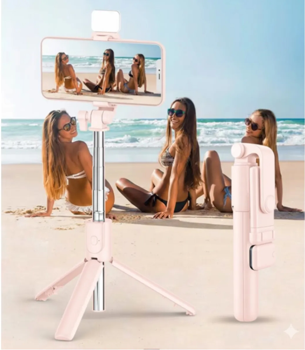 PALO SELFIE Y TRÍPODE CON LUZ LED - ROSADO - 2