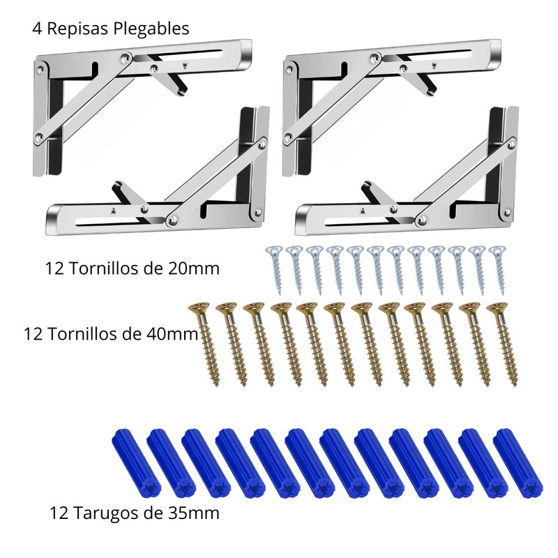 PACK 4 REPISA PENTHA SOPORTE ÁNGULO PLEGABLE PUSH 30CM METAL - 6