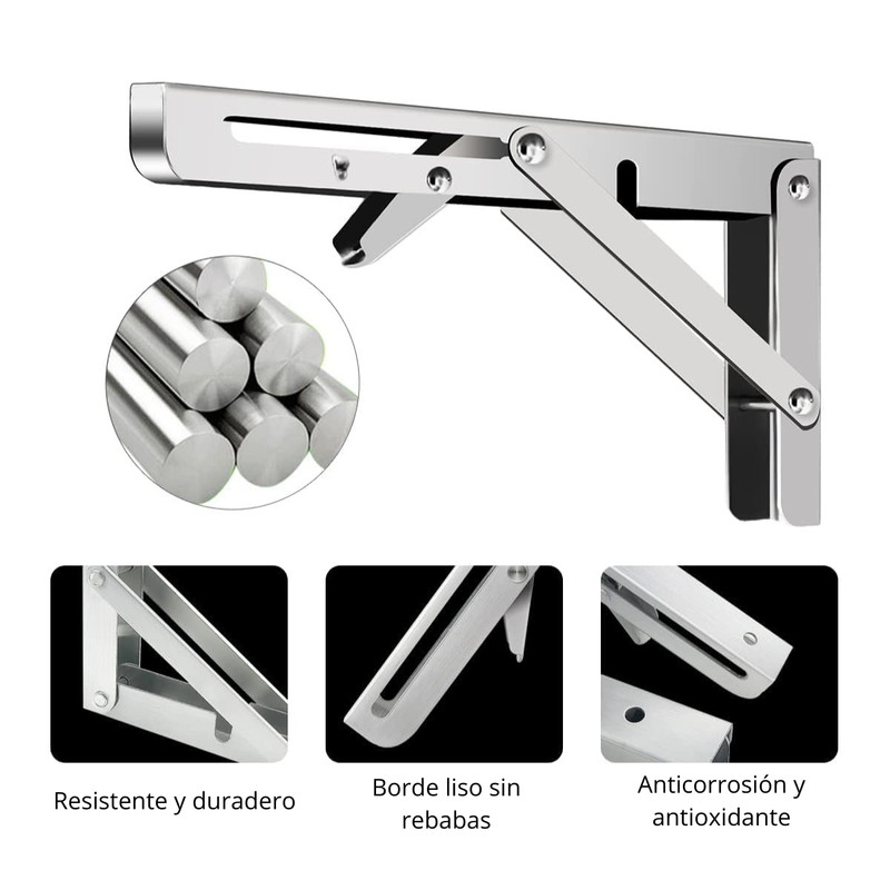 PACK 2 REPISA PENTHA SOPORTE ÁNGULO PLEGABLE PUSH 30CM METAL - 4