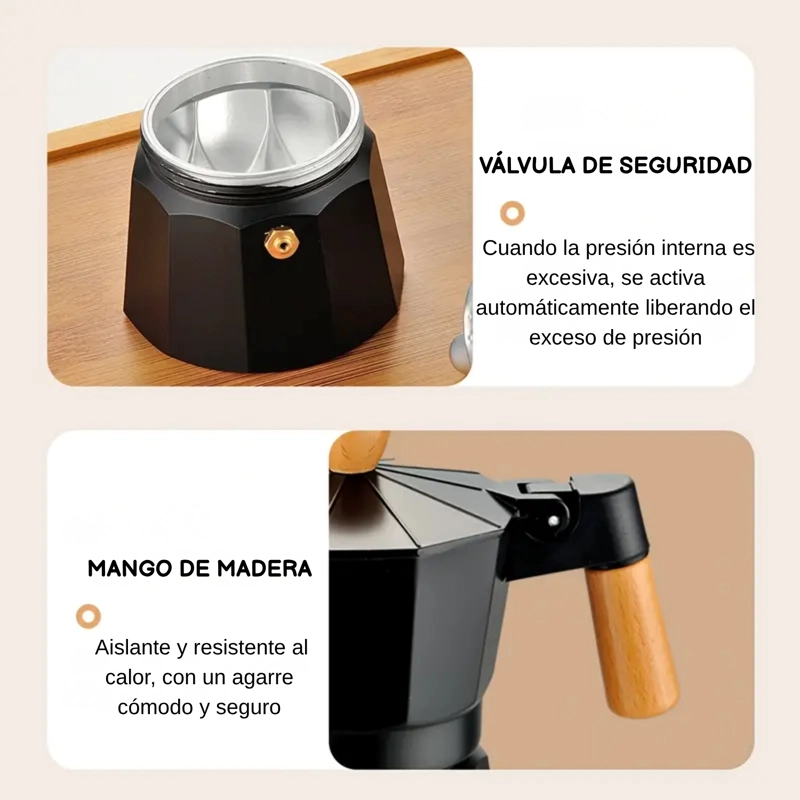 CAFETERA MOKA ITALIANA 3 TAZAS - 150ML NEGRO ELEGANTE - 2