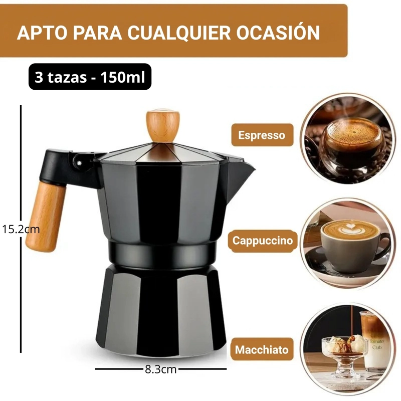 CAFETERA MOKA ITALIANA 3 TAZAS - 150ML NEGRO ELEGANTE - 6