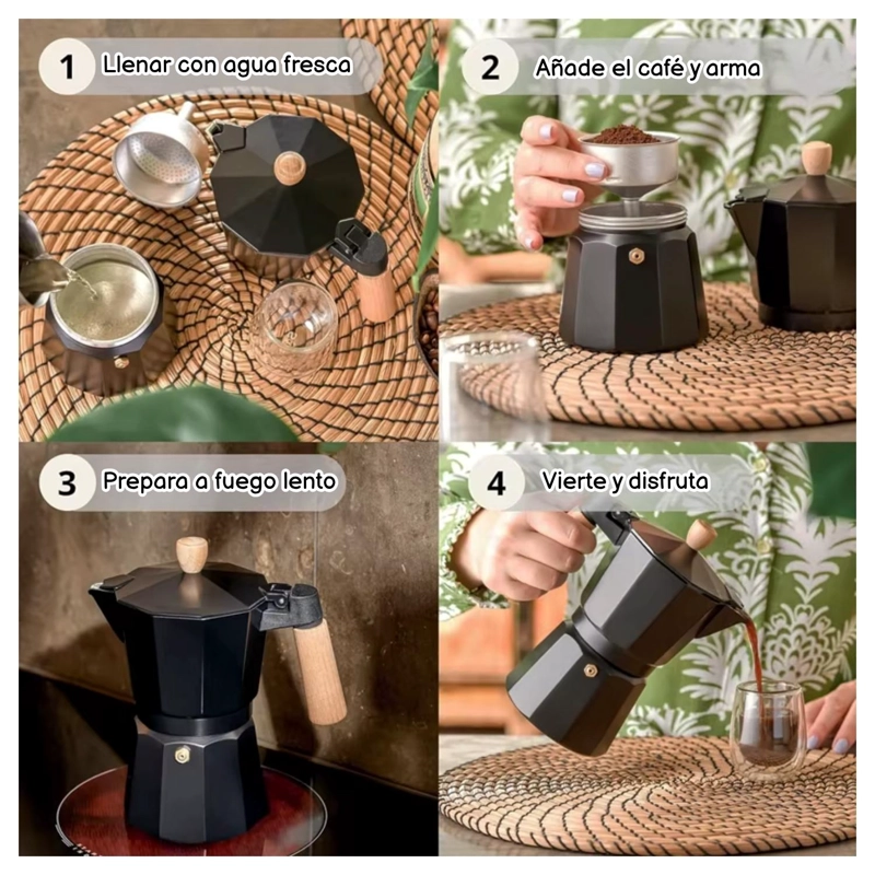 CAFETERA MOKA ITALIANA 3 TAZAS - 150ML NEGRO ELEGANTE - 8
