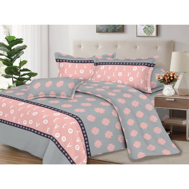 JUEGO DE SÁBANAS ALGODÓN 2PLAZAS 4 PIEZAS 2000 HILOS ROSA GRIS - 1