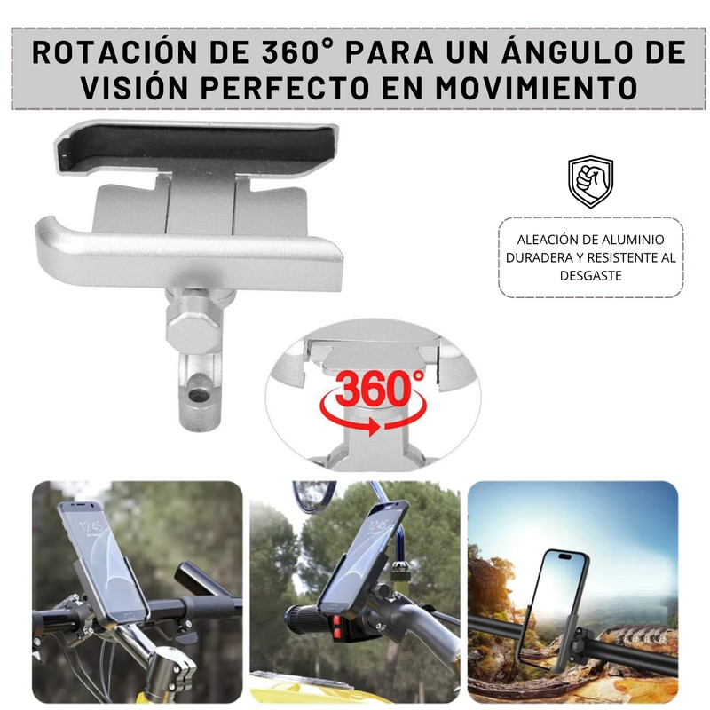 HOLDER SOPORTE PARA MOTO BICICLETA MANILLAR FUERTE DE ALUMINIO PLATEADO - 5