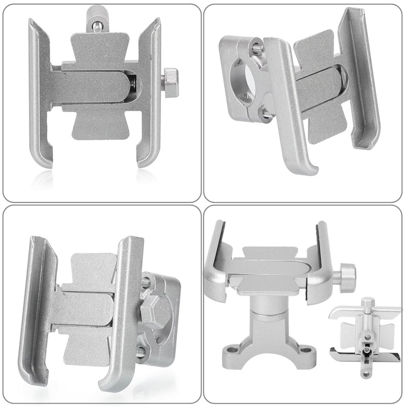 HOLDER SOPORTE PARA MOTO BICICLETA MANILLAR FUERTE DE ALUMINIO PLATEADO - 6