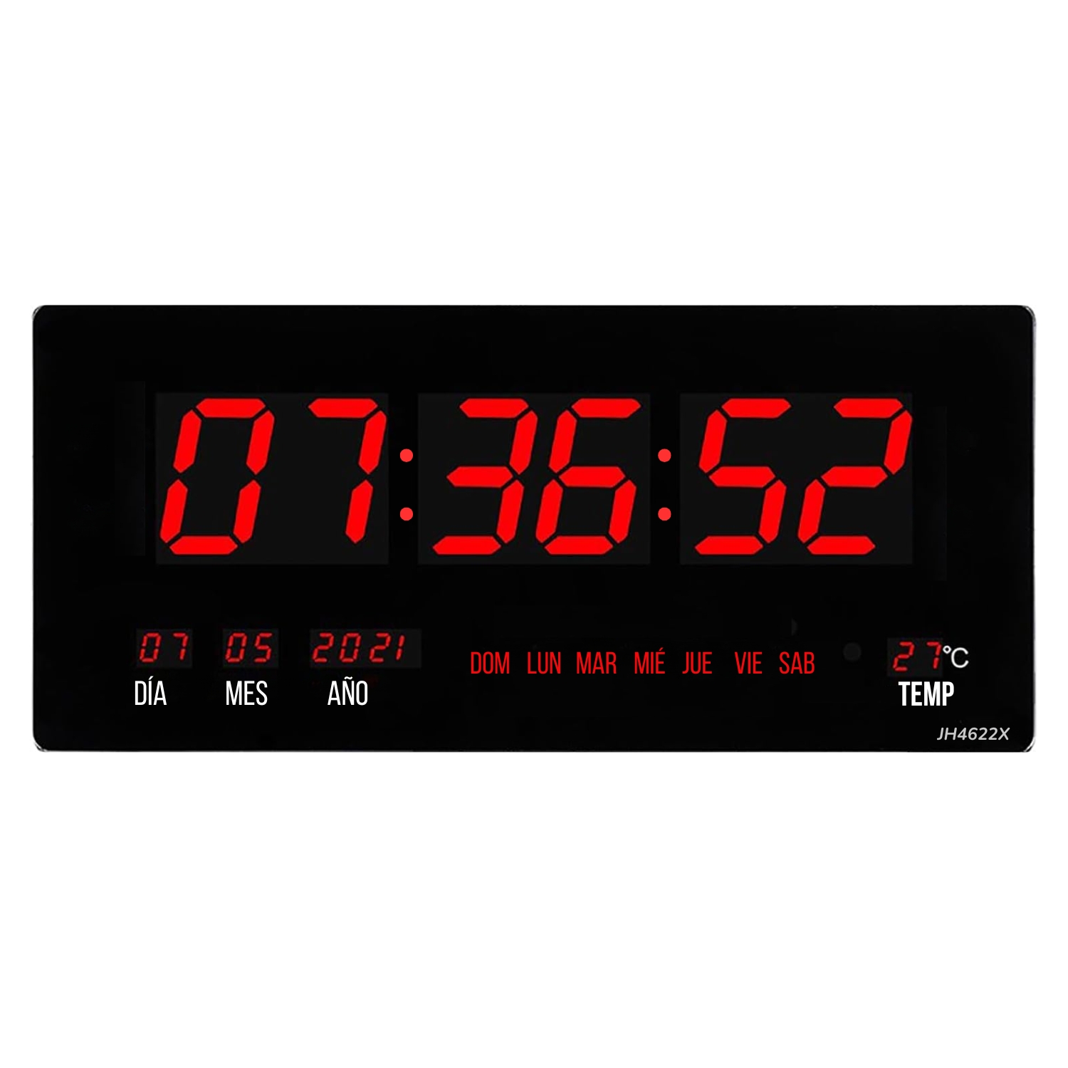 RELOJ DIGITAL DE PARED 46X22CM FECHA, HORA Y TEMPERATURA ROJO LED - 1