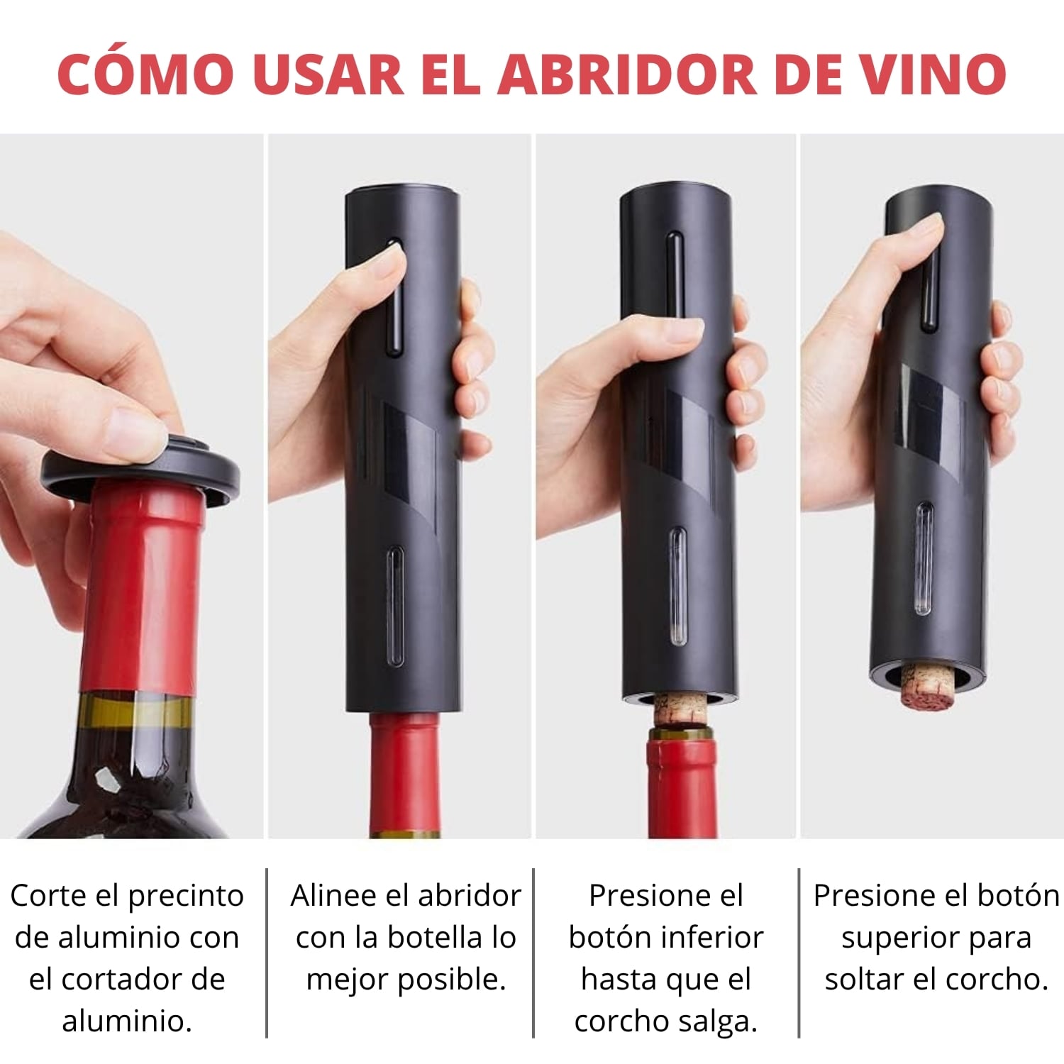 SACA CORCHO DE VINO ELÉCTRICO MÁS AIREADOR Y TAPÓN DE VACIO - 2