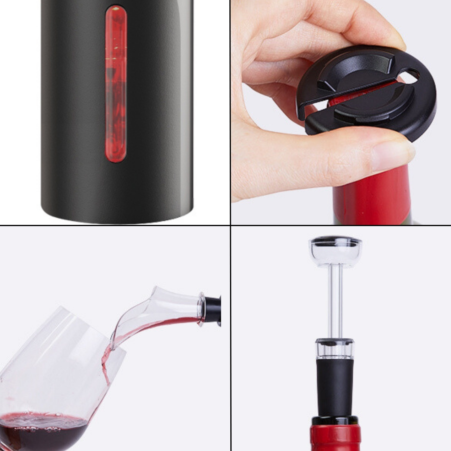 SACA CORCHO DE VINO ELÉCTRICO MÁS AIREADOR Y TAPÓN DE VACIO - 4