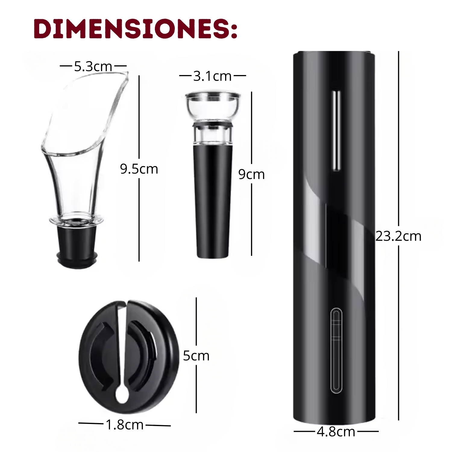 SACA CORCHO DE VINO ELÉCTRICO MÁS AIREADOR Y TAPÓN DE VACIO - 6