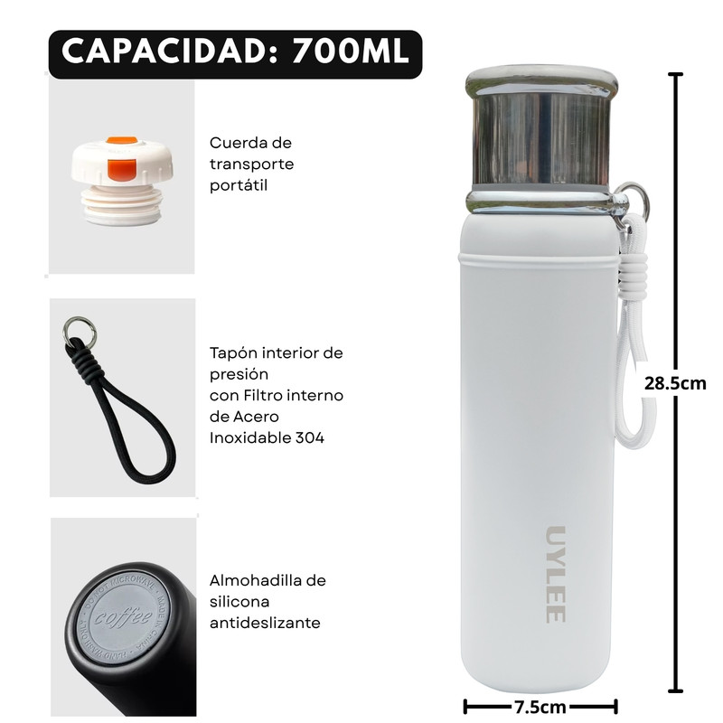 TERMO TOMATODO 700 ML ACERO INOXIDABLE COLOR BLANCO - 3