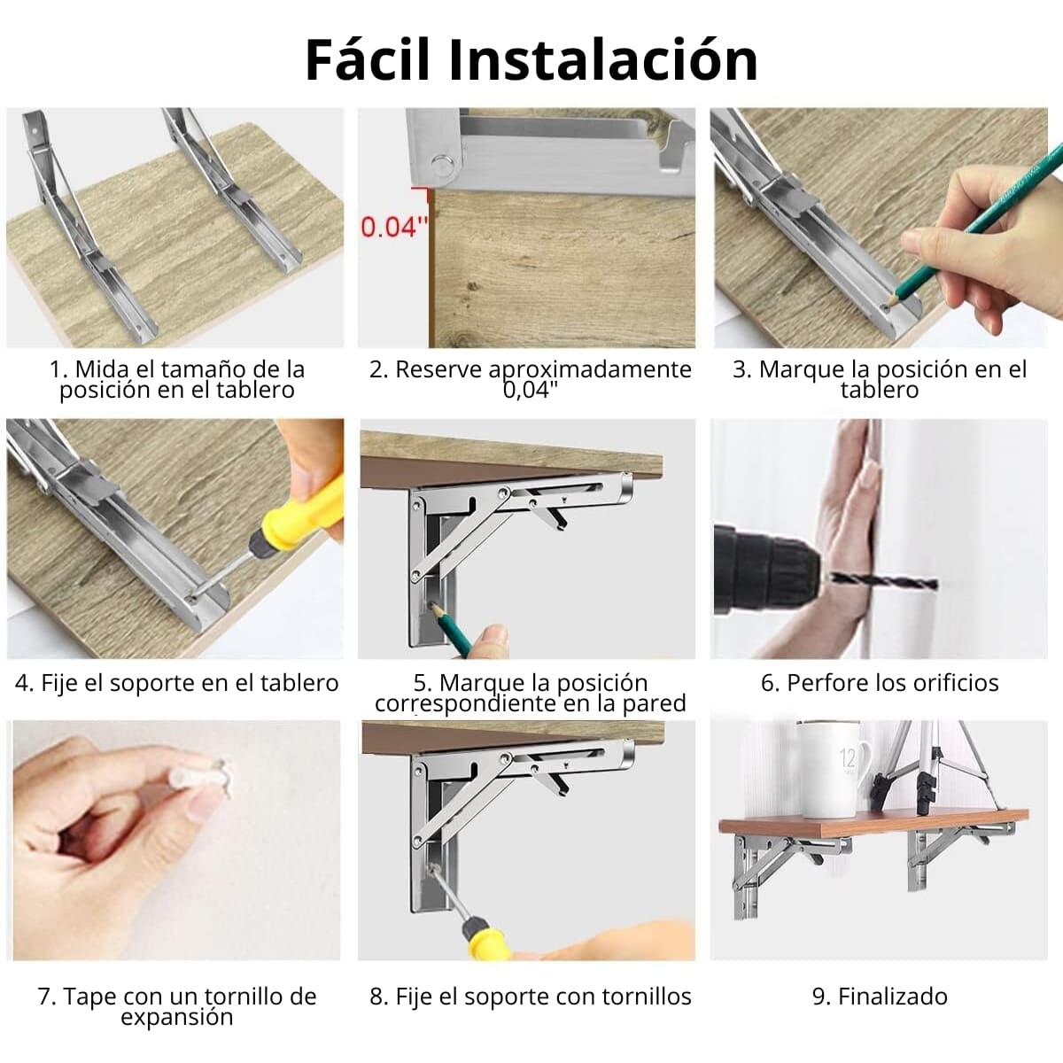REPISA, SOPORTE, ÁNGULO PLEGABLE PUSH 20CM PACK X6 - 5