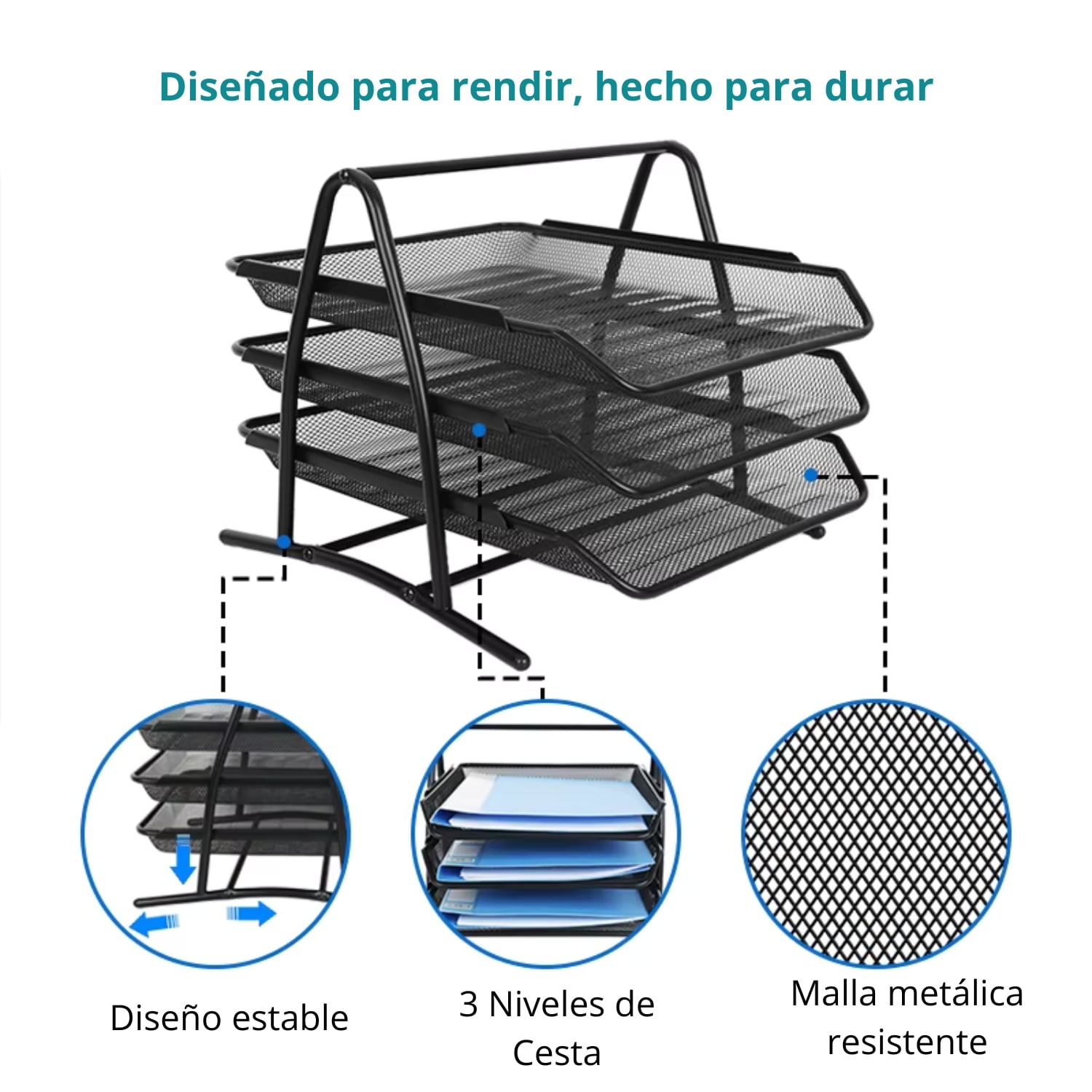 ORGANIZADOR METÁLICO 3 NIVELES PARA ESCRITORIO OFICINA - 3