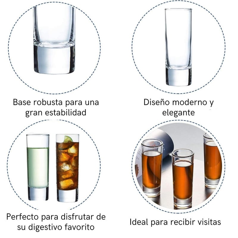 VASO SHOT WHISKY TEQUILA 28ML SET 6 VASOS SHOT DE VIDRIO - 4